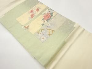引箔蝶に花々模様織出し名古屋帯